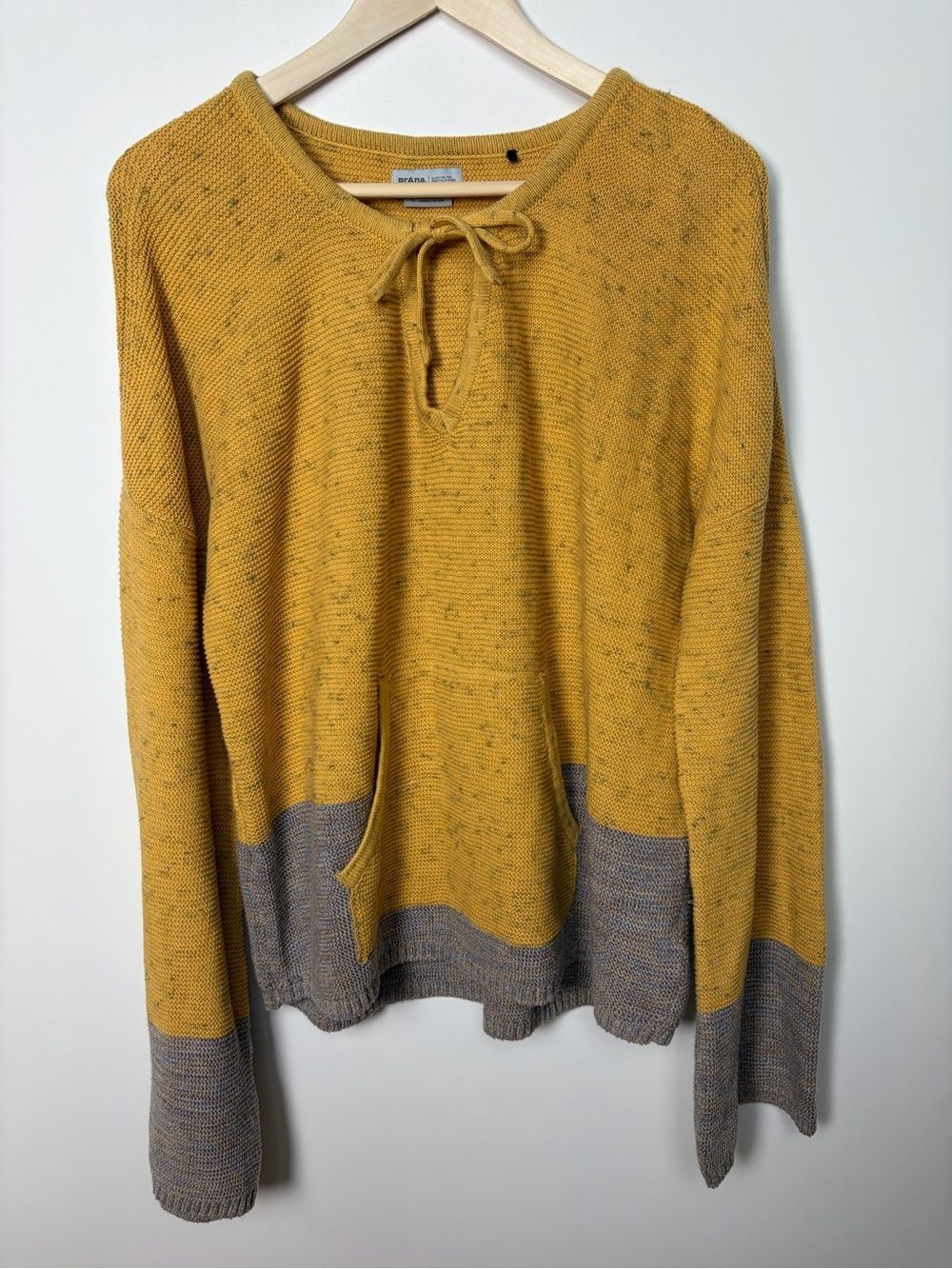 Prana Crystal Beach Sweater Women's Large Mustard Gray Oversized Outdoors Beach